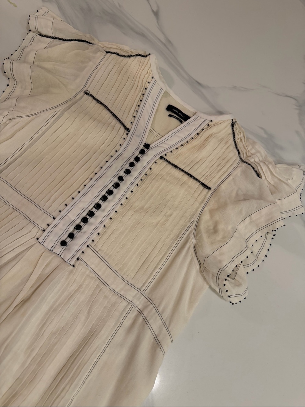 Isabel Marant Cream Midi Dress with Black Trim - Size 38 - Picture 7 of 15